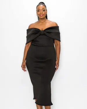 Zariah Ribbon Detail Midi Dress | Black