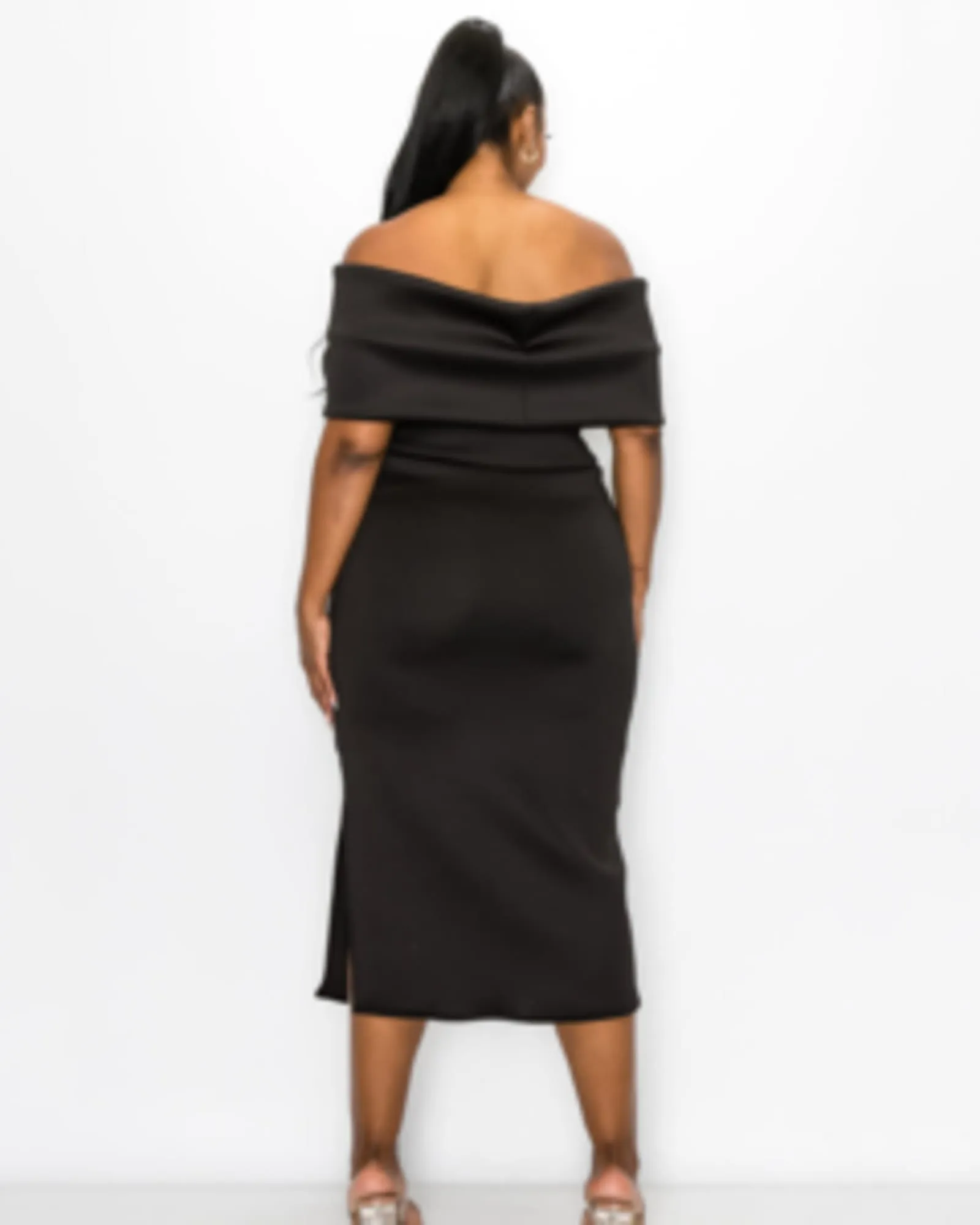 Zariah Ribbon Detail Midi Dress | Black